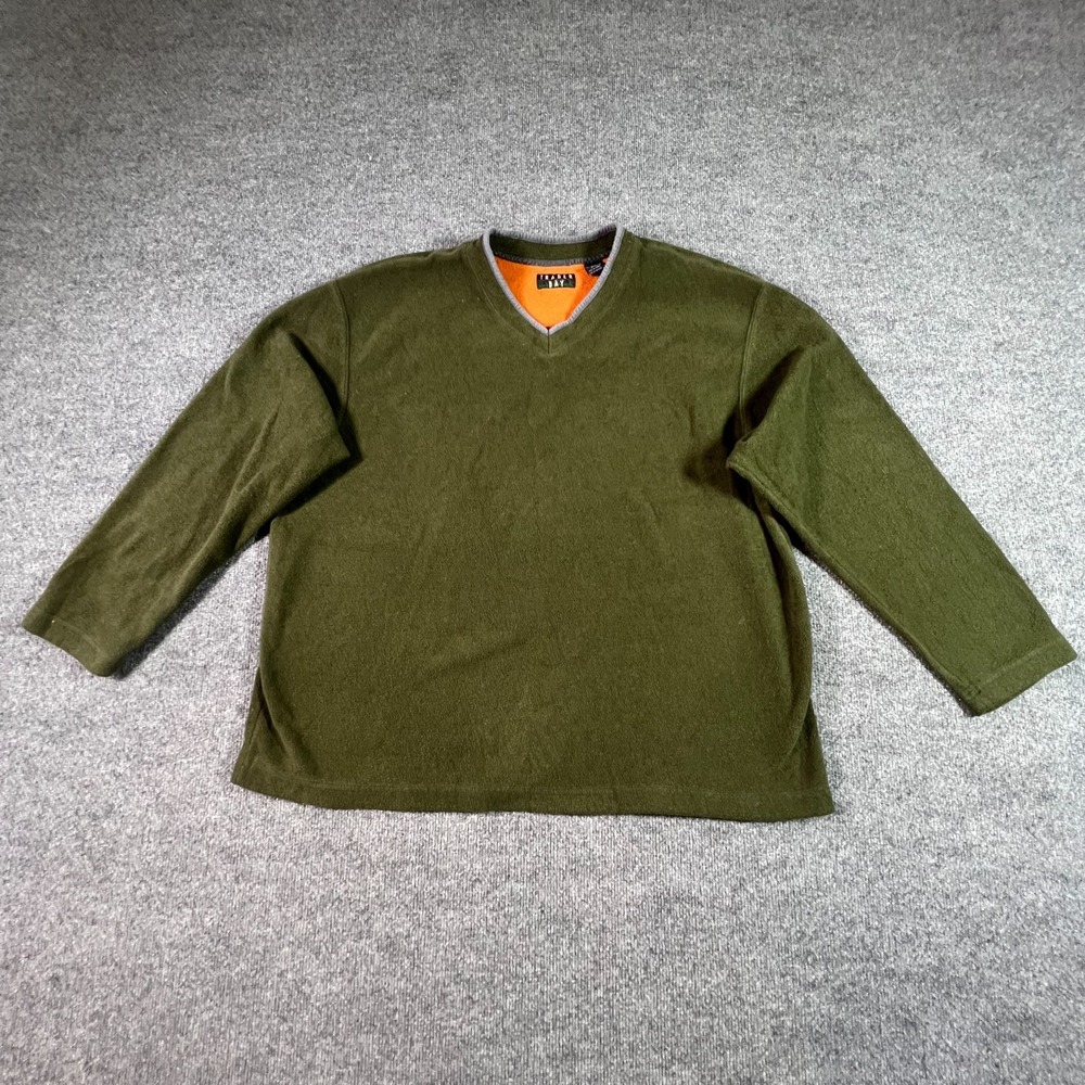 Trader Bay Sweatshirt Men's 2XL Green Polyester Fleece Hiking Pullover V-Neck